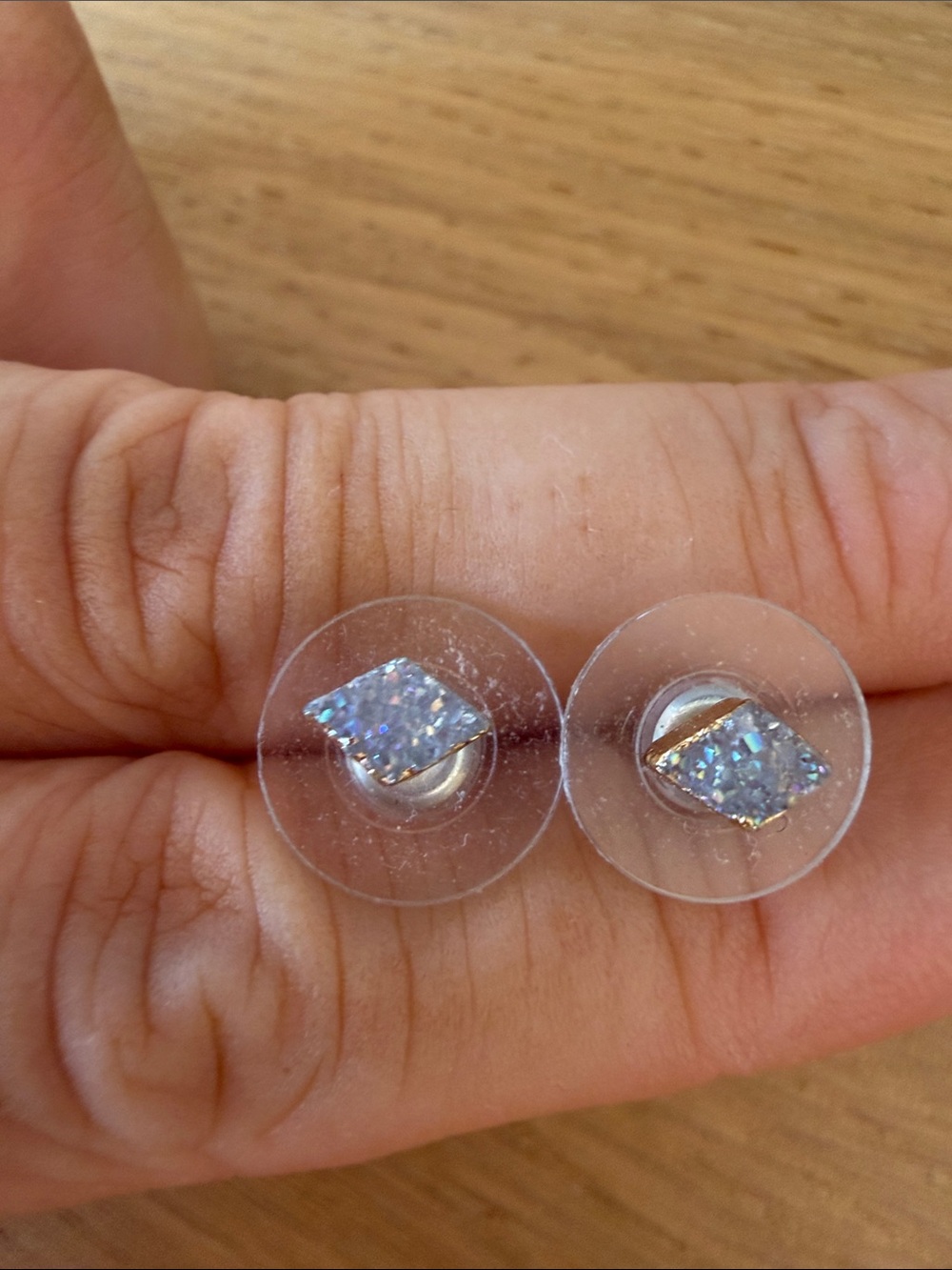 Druzy Square Stud Earrings - Iridescent Blue